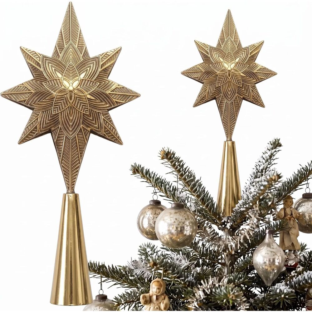 Brass Star Christmas Tree Topper 9x4 Gold Bethlehem Star Vintage Rustic Decor